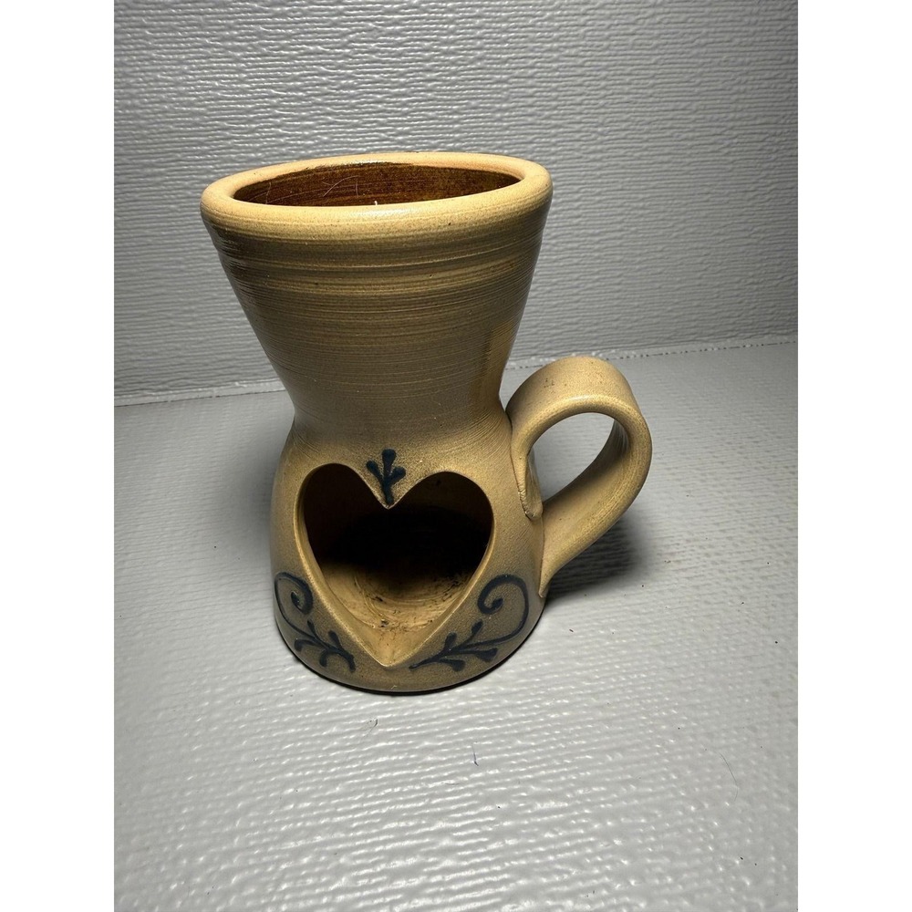 Maple City Pottery 2000 Hand Made Stoneware Heart Wax Warmer Monmouth IL Tan